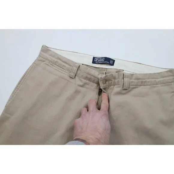 Vintage 90s Ralph Lauren Mens 34x32 Faded Wide Leg Chino Pants Beige Cotton